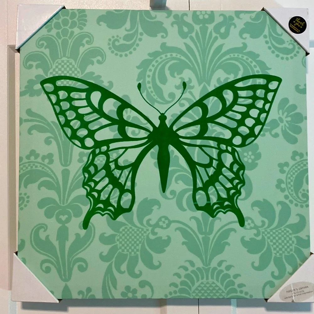 NWT Natures Canvas Felt Butterfly on Framed Scroll Print Canvas